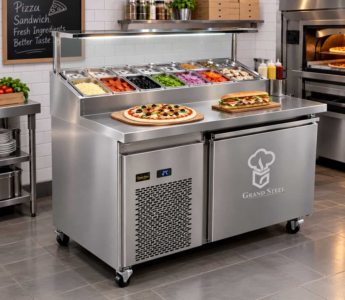 Sandwich toppings for a fast-food preparation line تاپینگ ساندویچ برای خط آمادهسازی فستفود