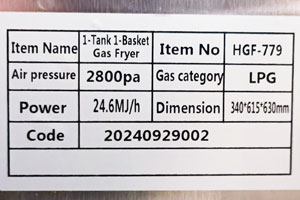 برچسب مشخصات سرخ کن صنعتی مدل HGF779 برچسب مشخصات سرخ کن صنعتی مدل HGF779